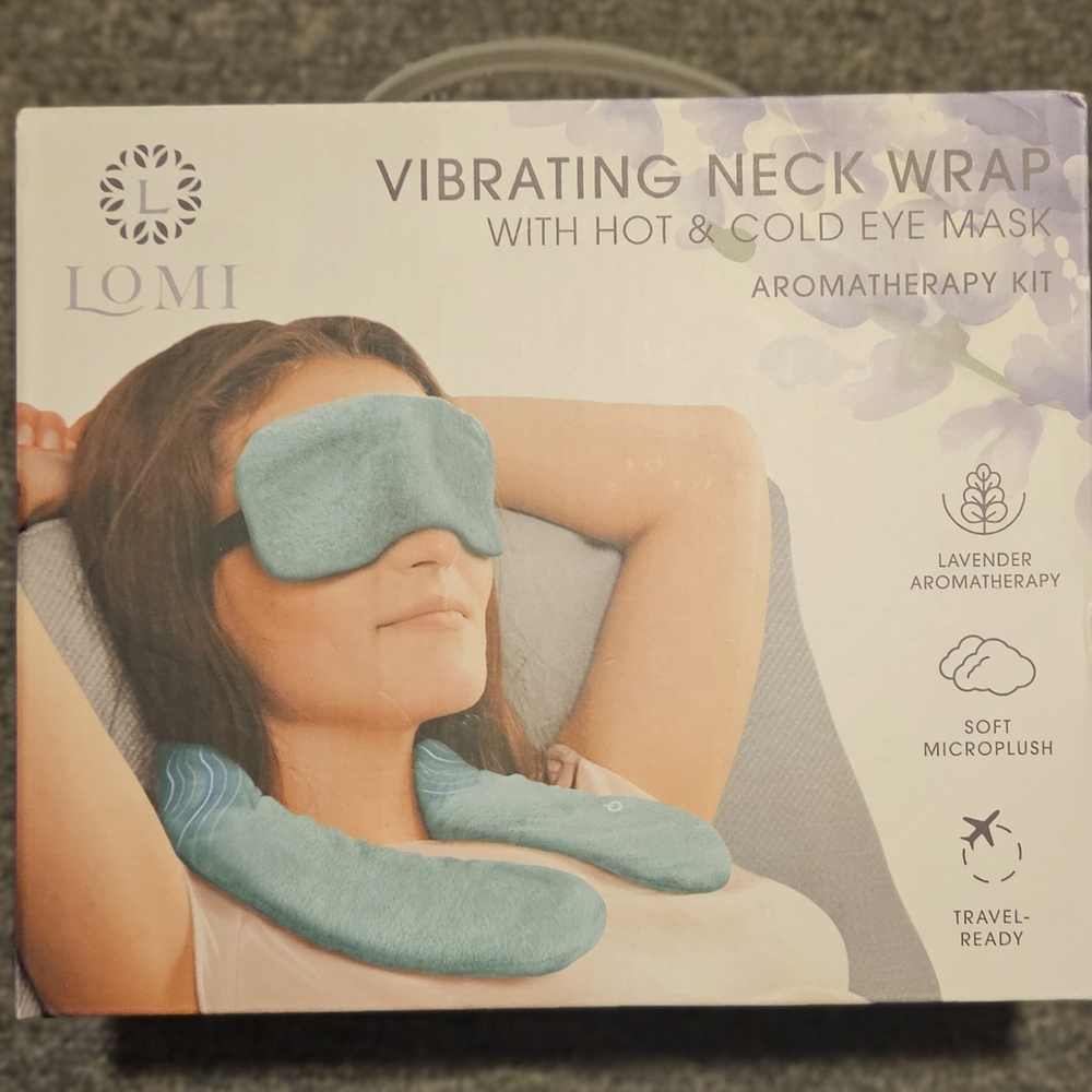 Vibrating Neck Wrap with Hot & Cold Eye Mask - Blue